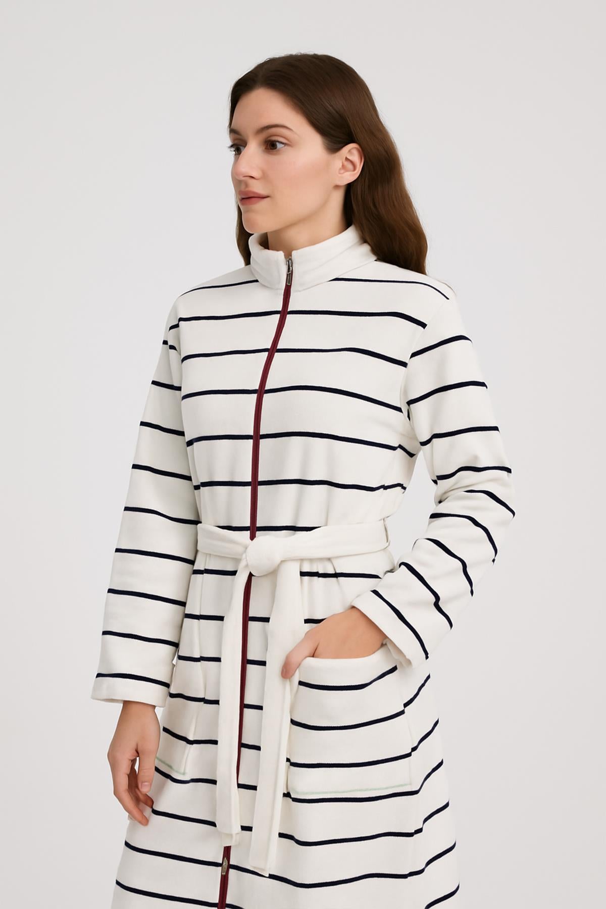 VelourTouch Lüx Fermuarlı Bornoz – %100 Pamuk Kadife Unisex - Ender Home