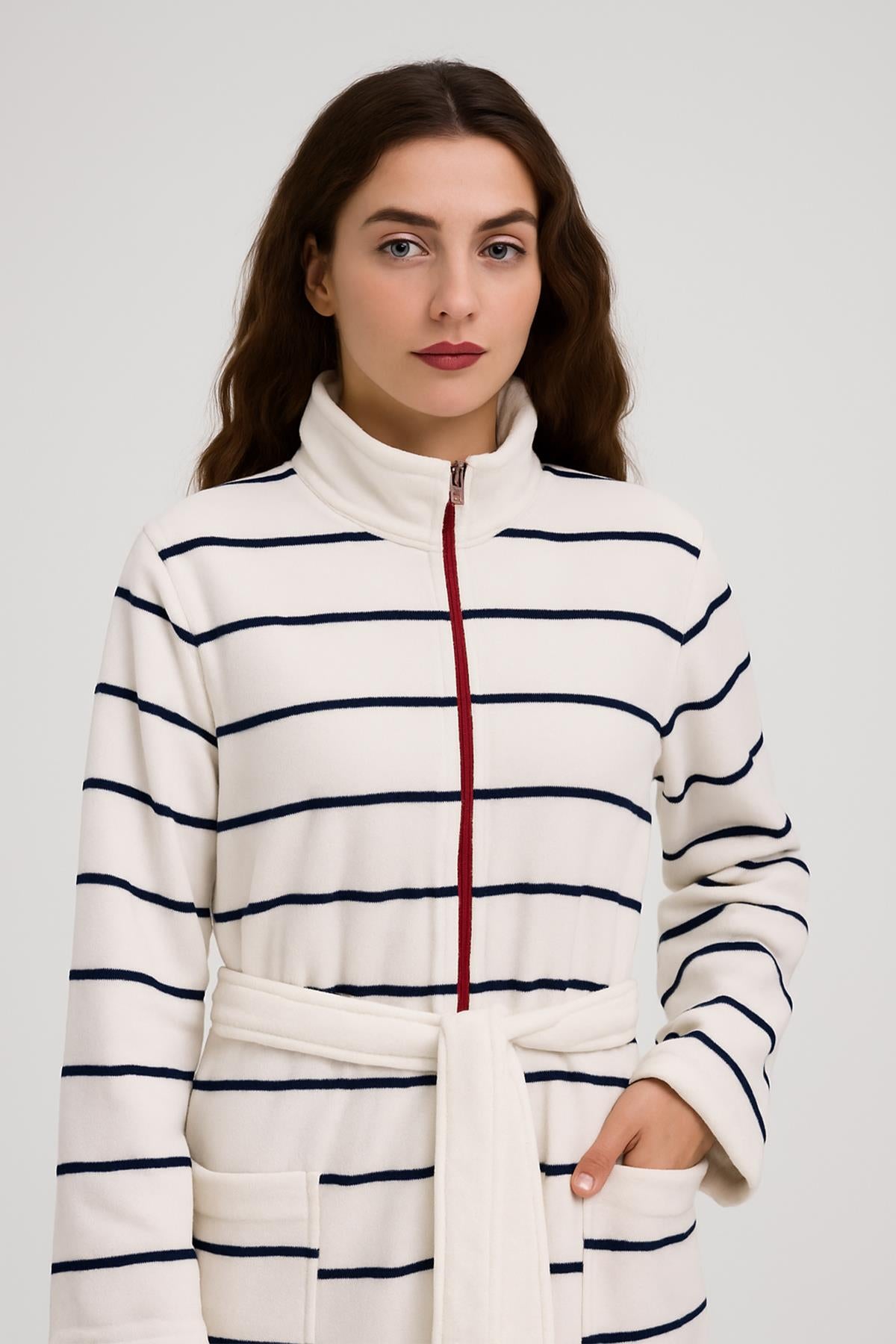 VelourTouch Lüx Fermuarlı Bornoz – %100 Pamuk Kadife Unisex - Ender Home