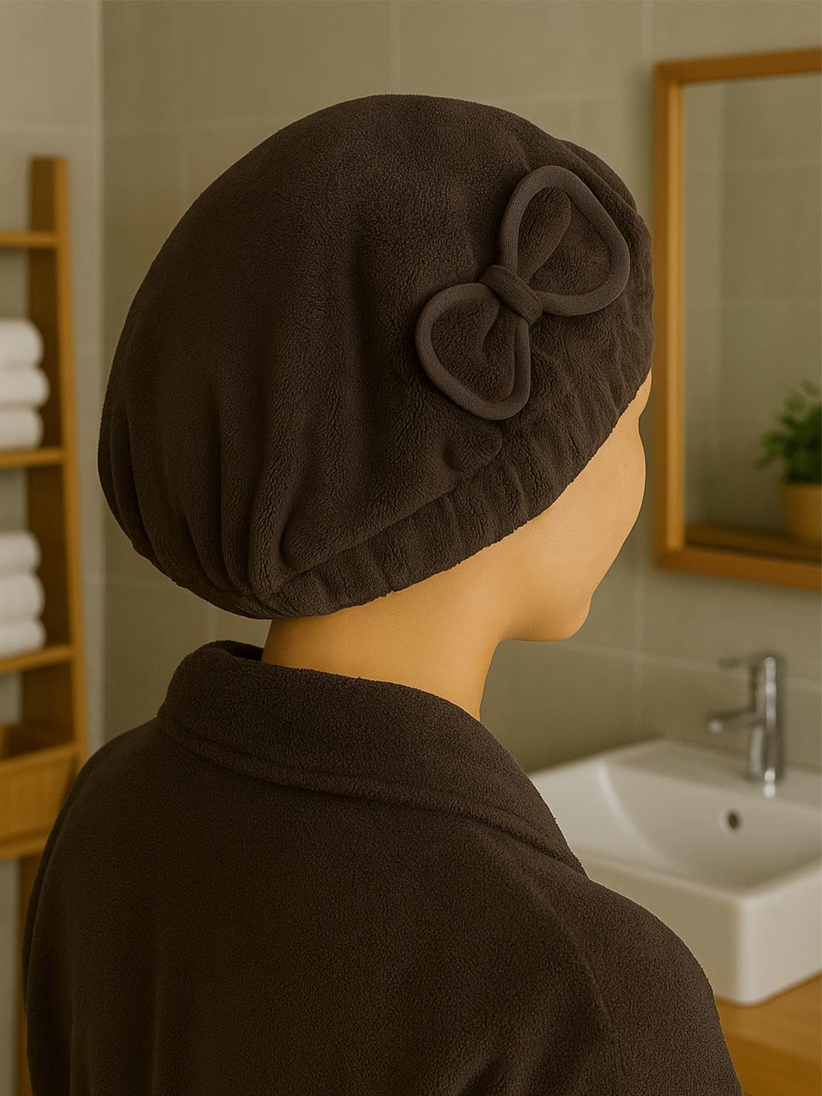 DreamSoft Saç Kurulama Bonesi – Kadife Fiyonklu Lastikli Antrasit - Ender Home