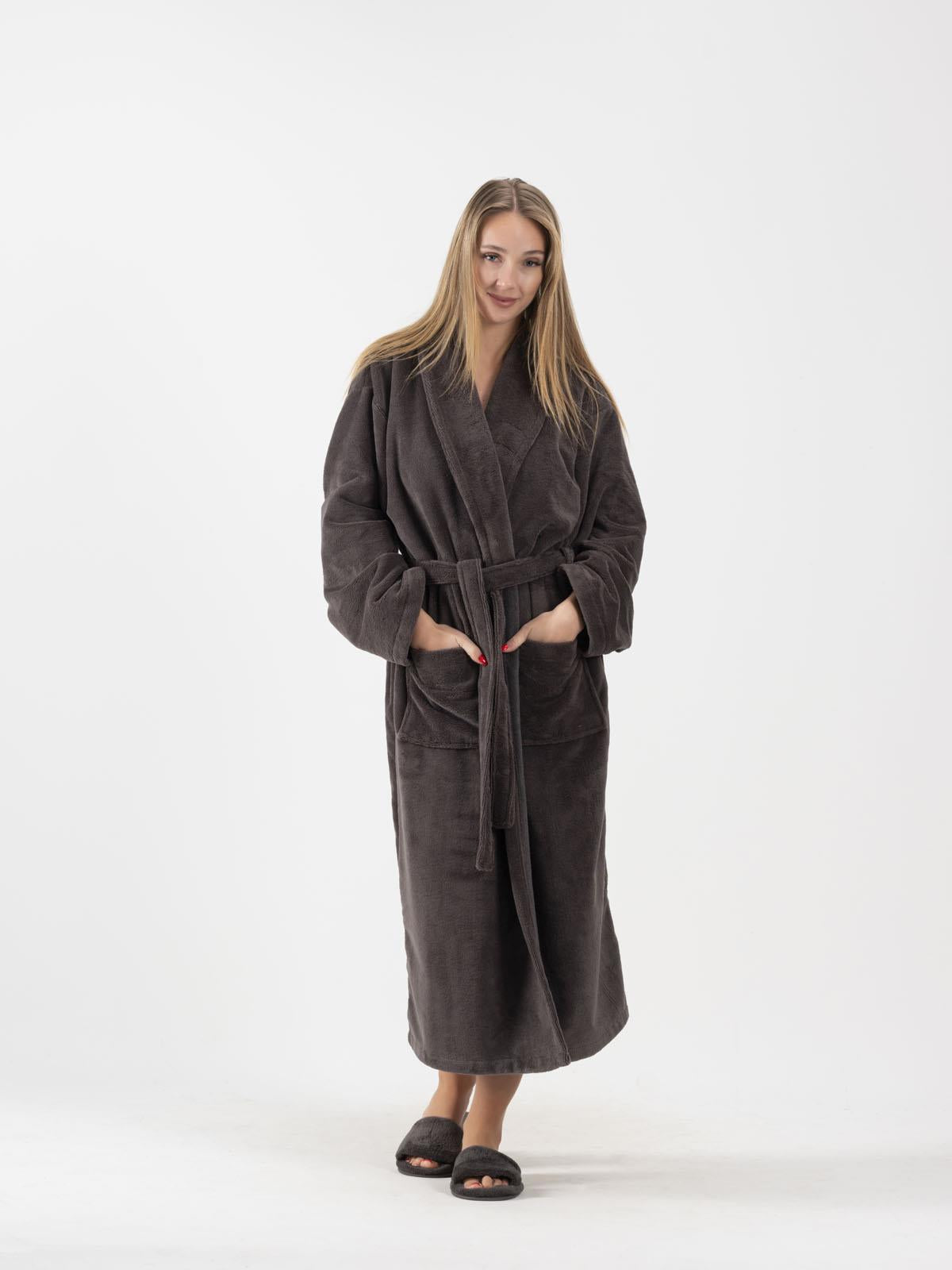 DreamSoft Şalyaka Bornoz – Kadife, Unisex Antrasit - Ender Home