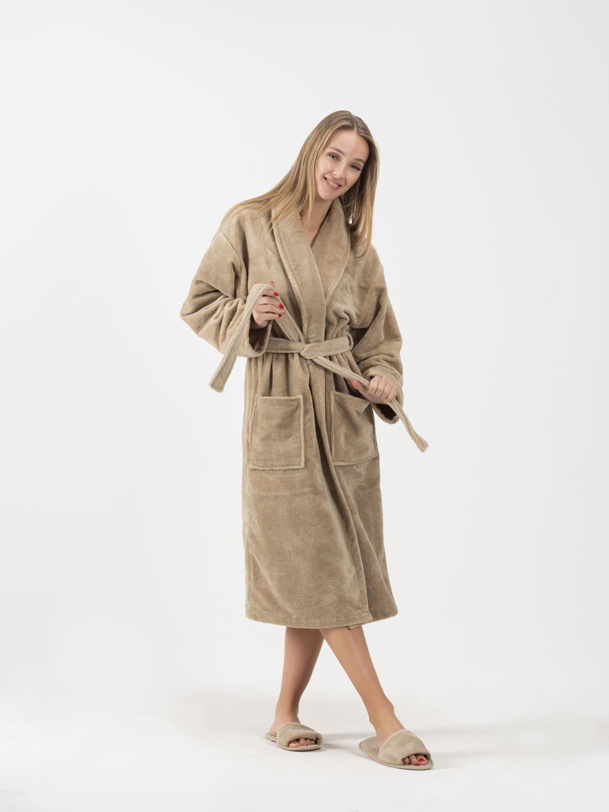 DreamSoft Şalyaka Bornoz – Kadife, Unisex Bej - Ender Home