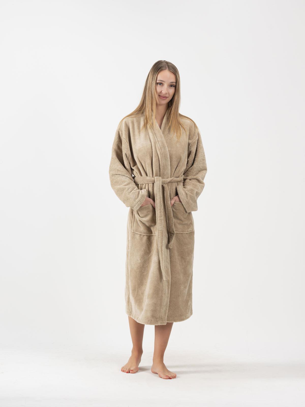 DreamSoft Şalyaka Bornoz – Kadife, Unisex Bej - Ender Home