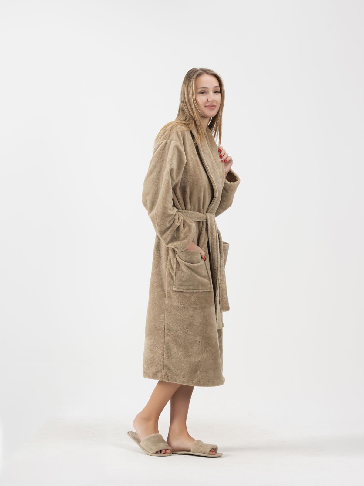 DreamSoft Şalyaka Bornoz – Kadife, Unisex Bej - Ender Home