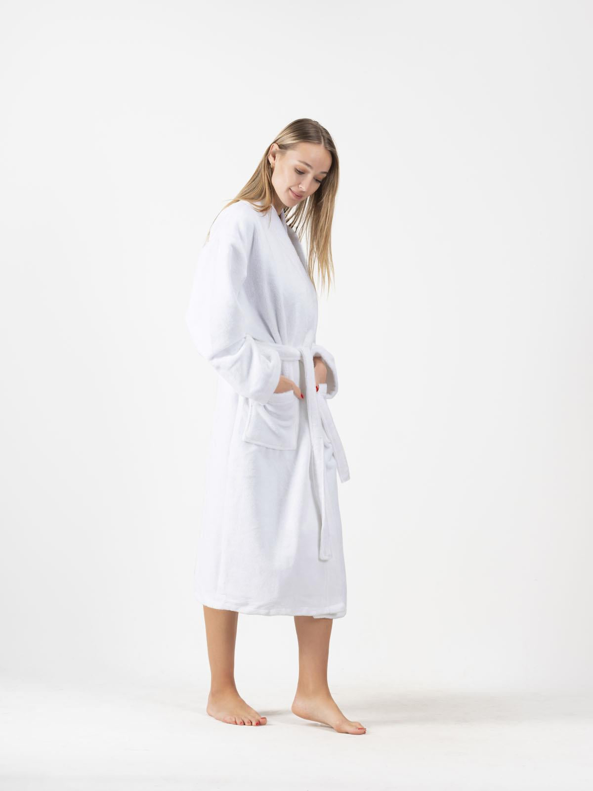 DreamSoft Şalyaka Bornoz – Kadife, Unisex Beyaz - Ender Home