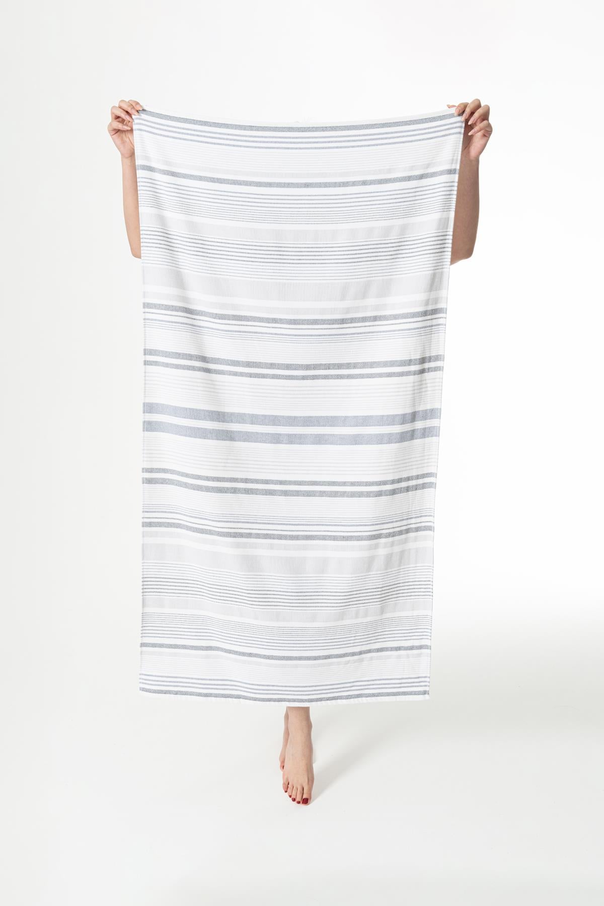 DualWeave Çizgili Peştemal Havlu – %100 Pamuk 70x140 cm Gri - Ender Home