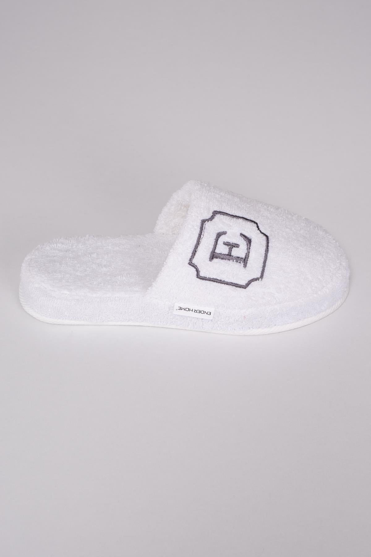 E Harf Nakışlı Banyo Ve Ev Havlu Terliği – %100 Pamuk Kaymaz Kalın Taban - Ender Home