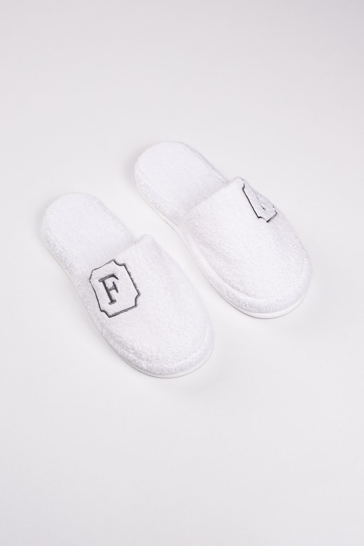 F Harf Nakışlı Banyo Ve Ev Havlu Terliği – %100 Pamuk Kaymaz Kalın Taban - Ender Home