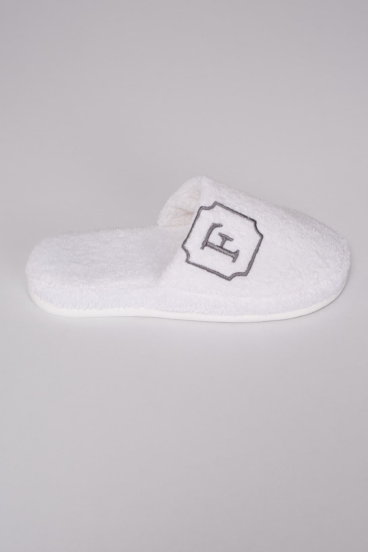 F Harf Nakışlı Banyo Ve Ev Havlu Terliği – %100 Pamuk Kaymaz Kalın Taban - Ender Home