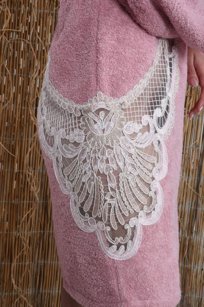 Flora Gelin Bornoz Set 5 Parça Dantelli Çeyizlik Takım Pembe - Ender Home