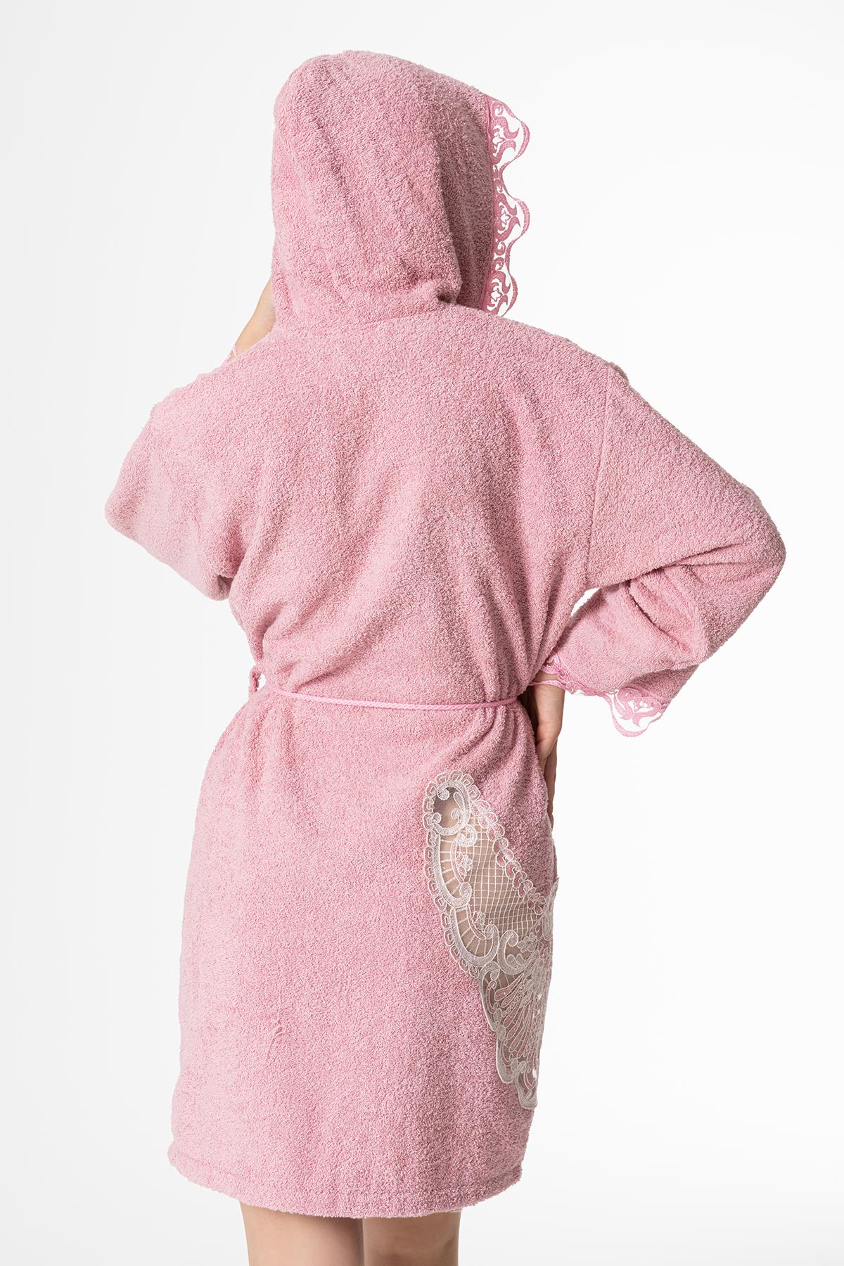 Flora Gelin Bornoz Set 5 Parça Dantelli Çeyizlik Takım Pembe - Ender Home