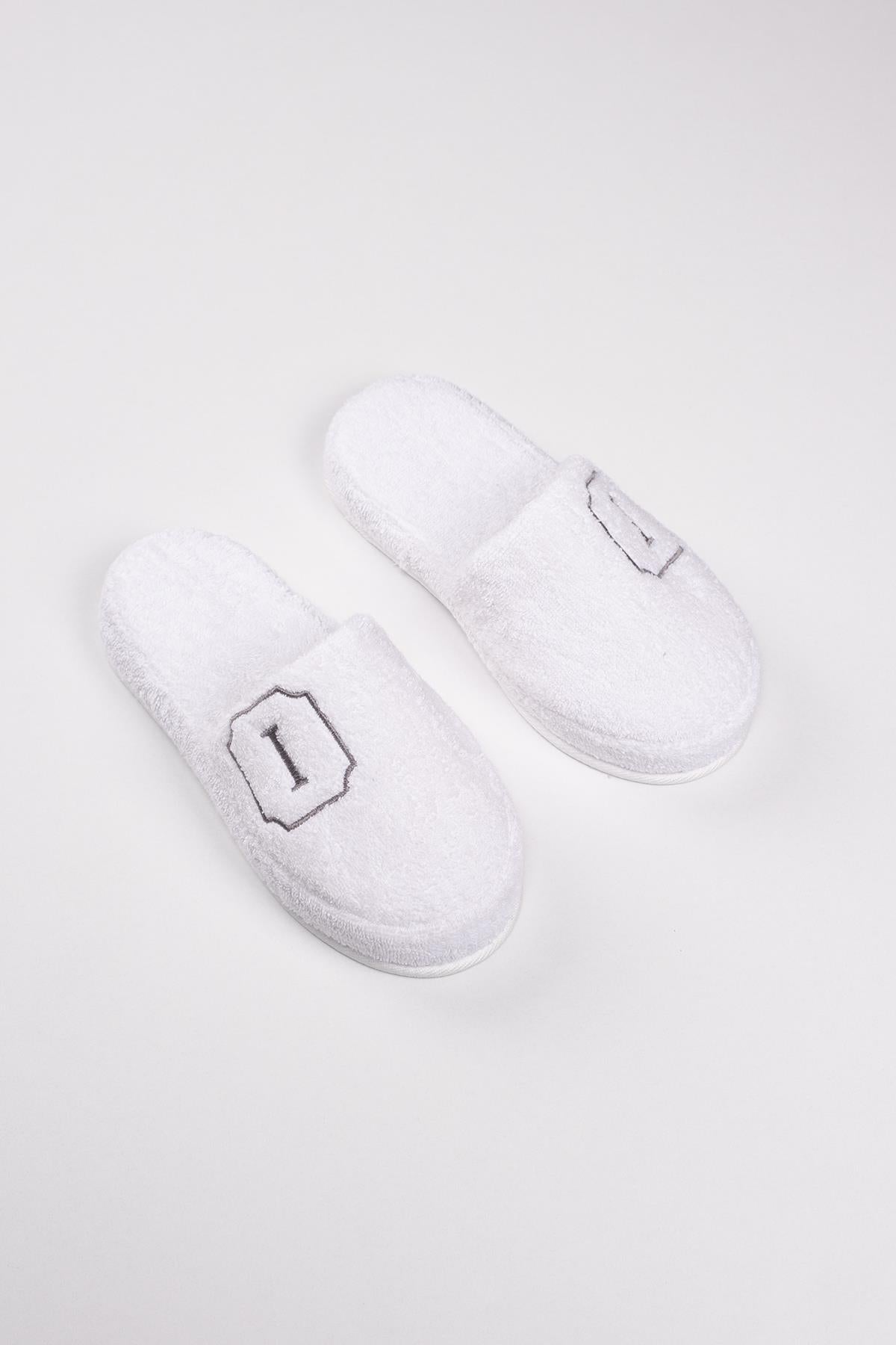 I Harf Nakışlı Banyo Ve Ev Havlu Terliği – %100 Pamuk Kaymaz Kalın Taban - Ender Home