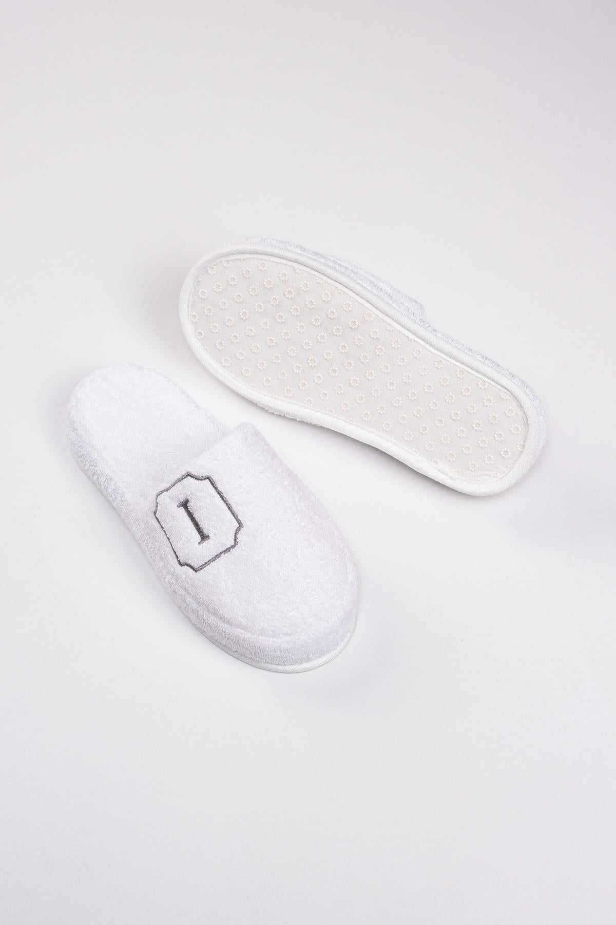 I Harf Nakışlı Banyo Ve Ev Havlu Terliği – %100 Pamuk Kaymaz Kalın Taban - Ender Home