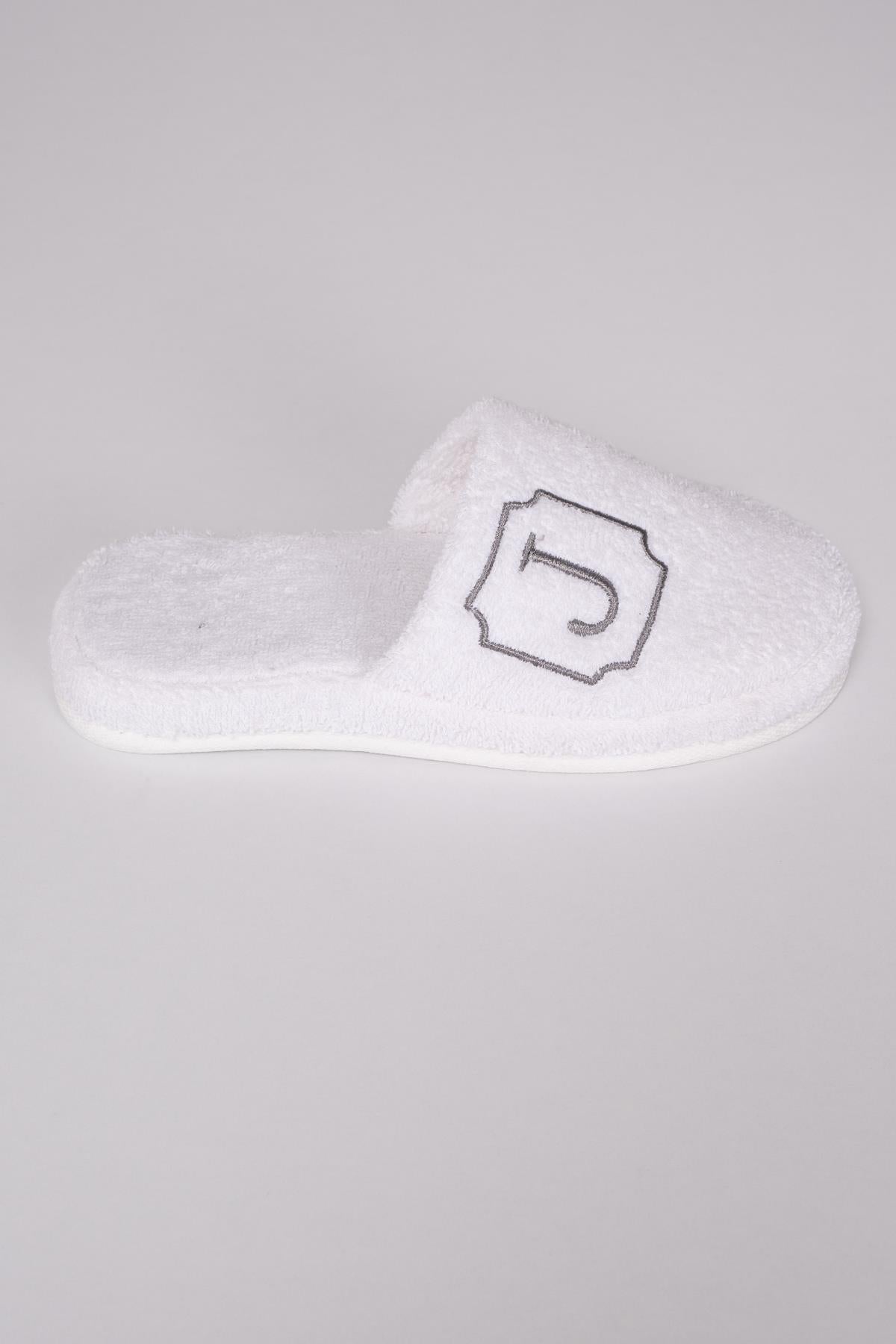 J Harf Nakışlı Banyo Ve Ev Havlu Terliği – %100 Pamuk Kaymaz Kalın Taban - Ender Home