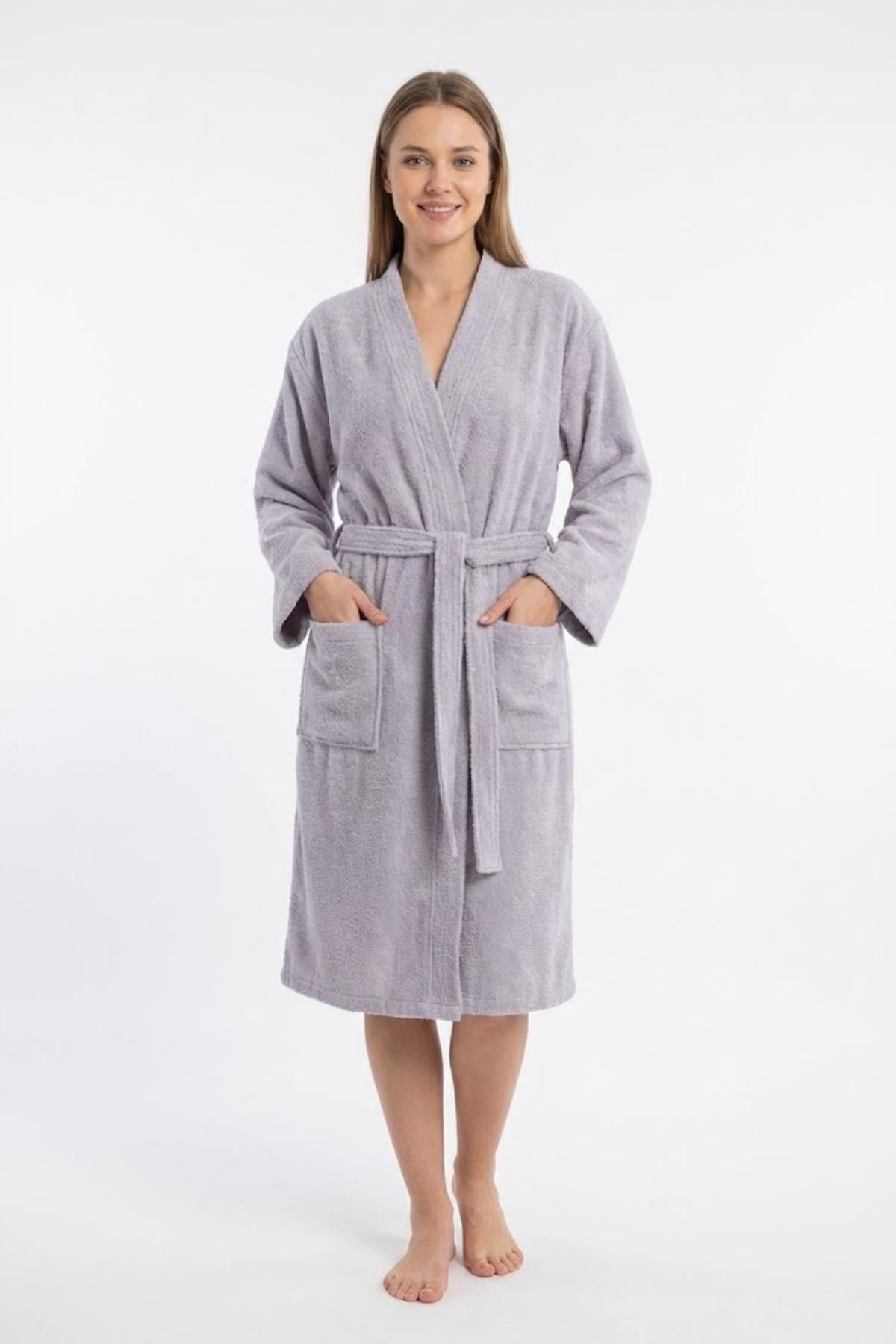 Kimono Bornoz %100 Pamuk Unisex Açık Gri - Ender Home