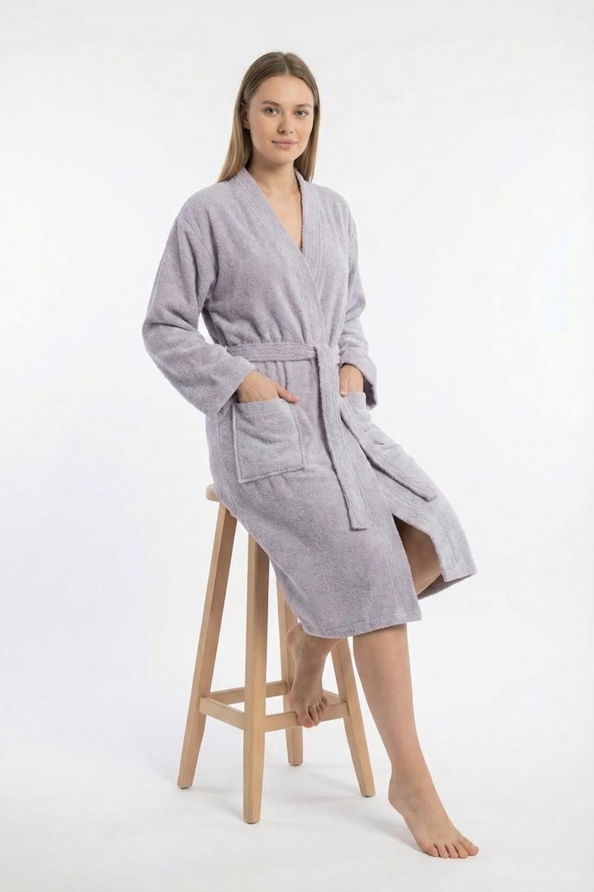 Kimono Bornoz %100 Pamuk Unisex Açık Gri - Ender Home