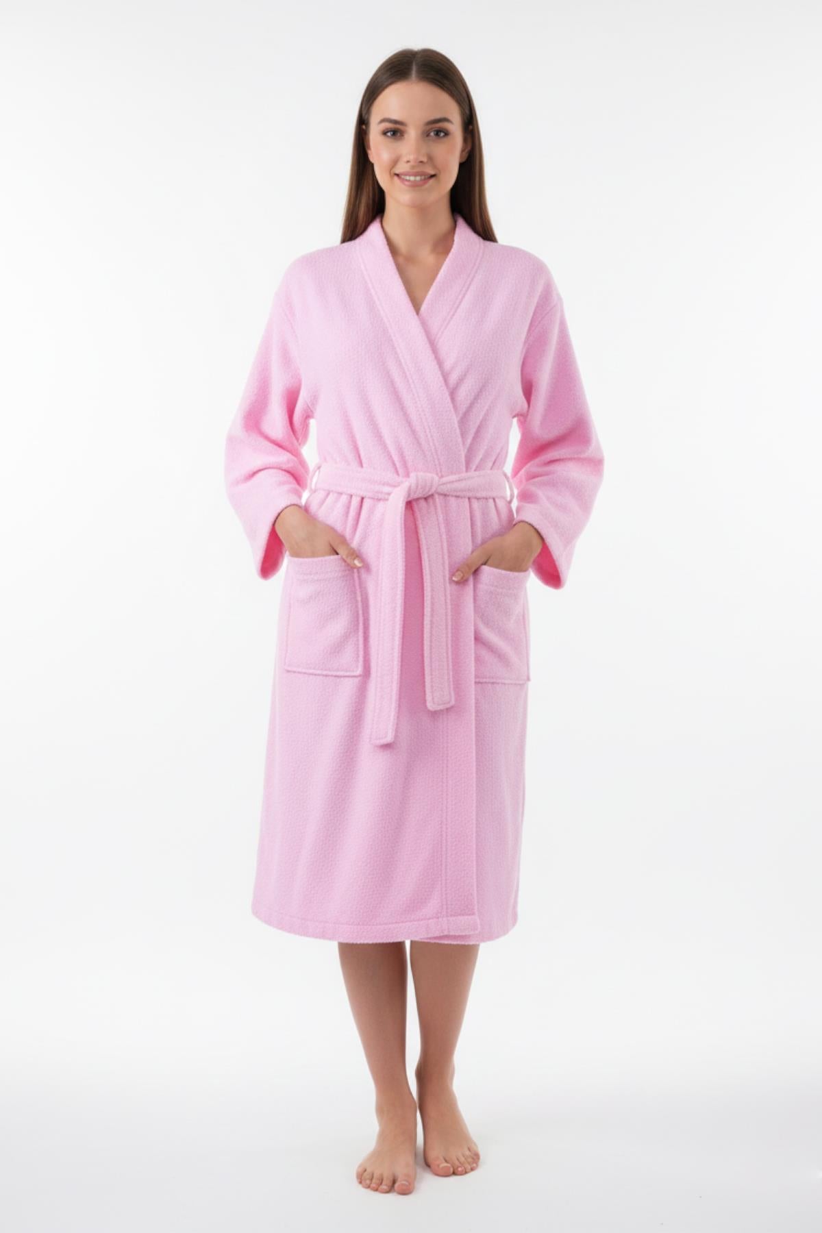 Kimono Bornoz %100 Pamuk Unisex Açık Pembe - Ender Home