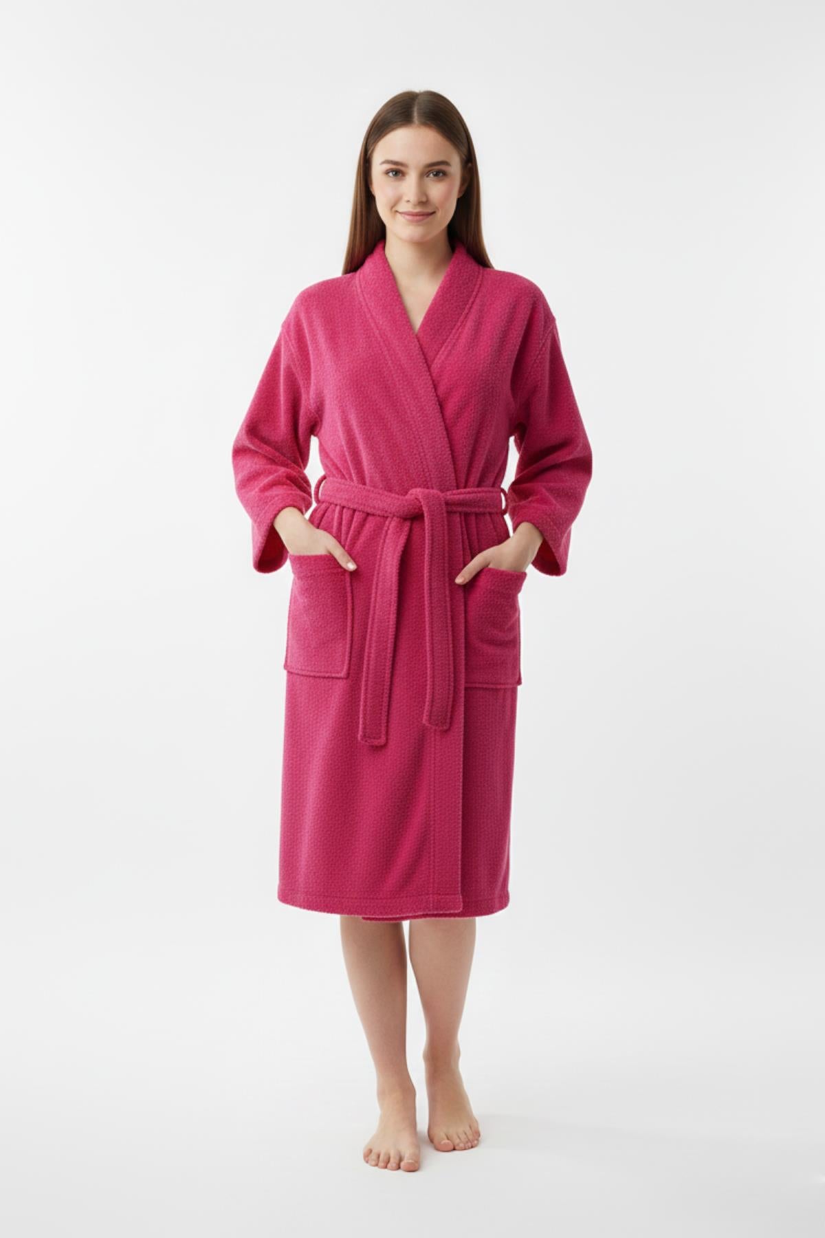 Kimono Bornoz %100 Pamuk Unisex Fuşya - Ender Home