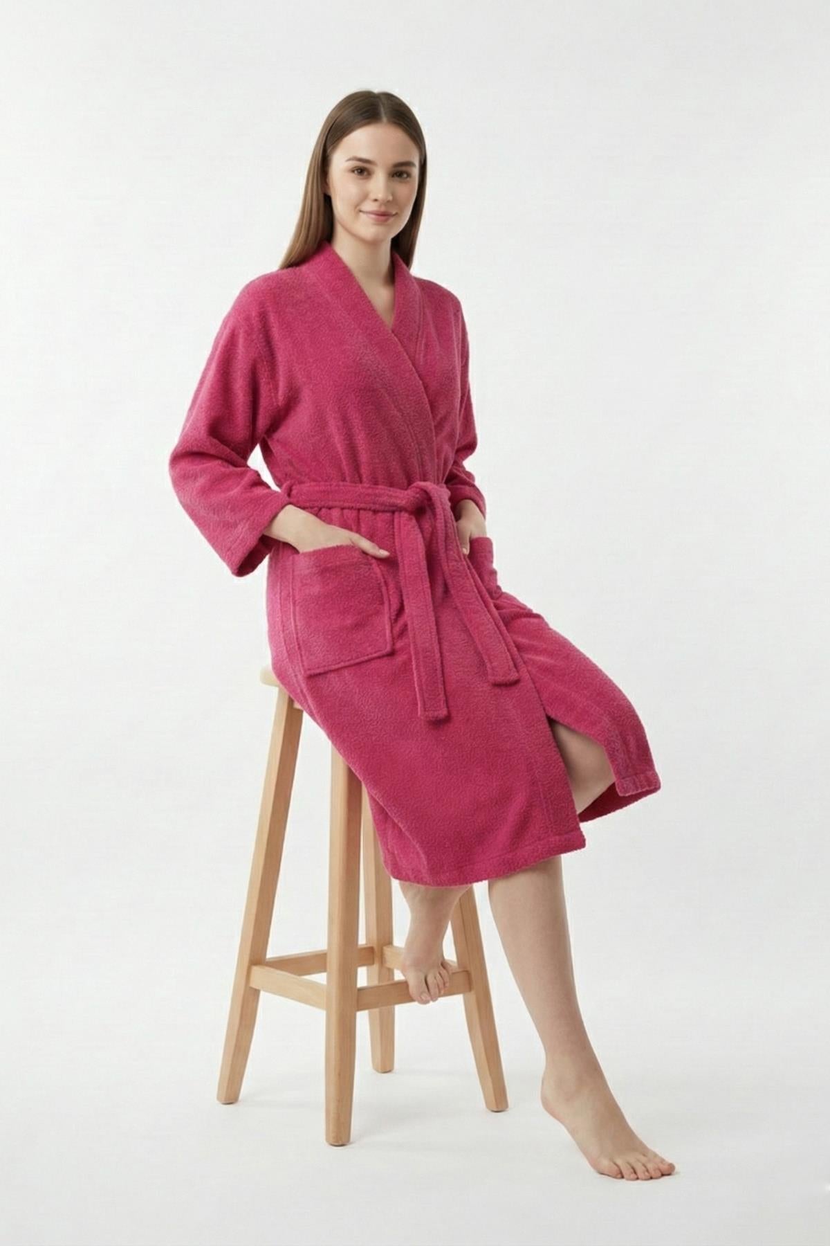 Kimono Bornoz %100 Pamuk Unisex Fuşya - Ender Home
