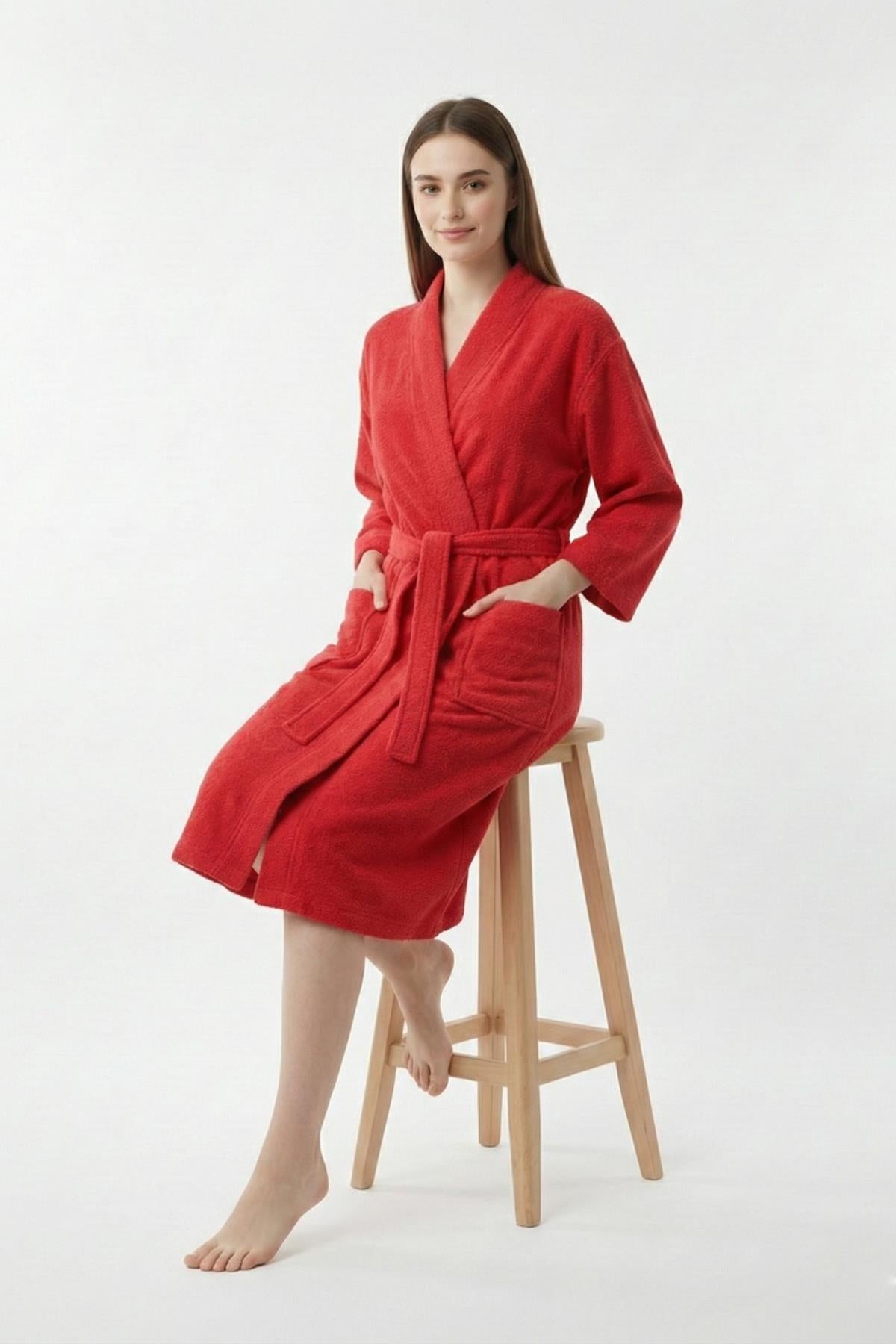 Kimono Bornoz %100 Pamuk Unisex Kırmızı - Ender Home