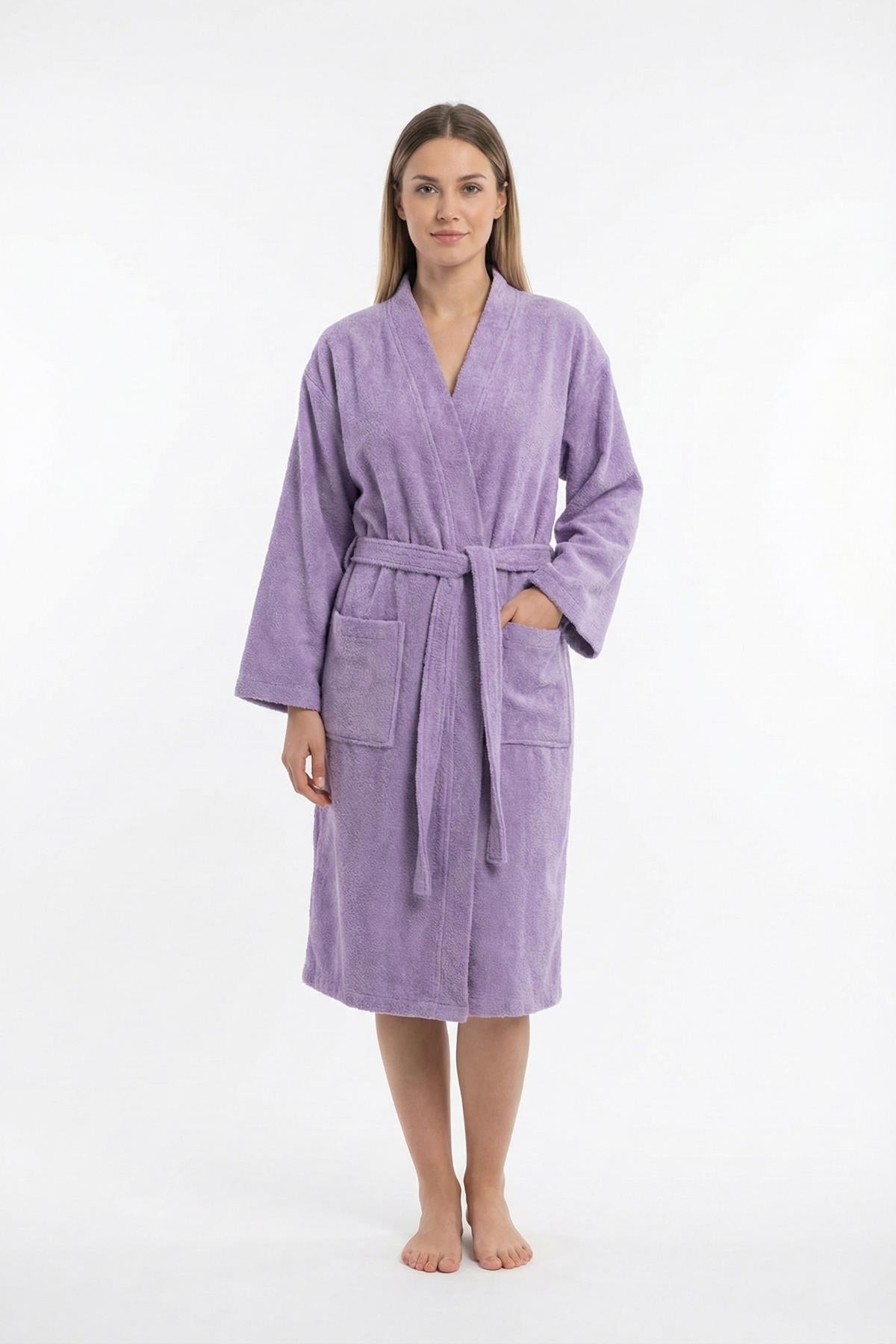 Kimono Bornoz %100 Pamuk Unisex Lila - Ender Home