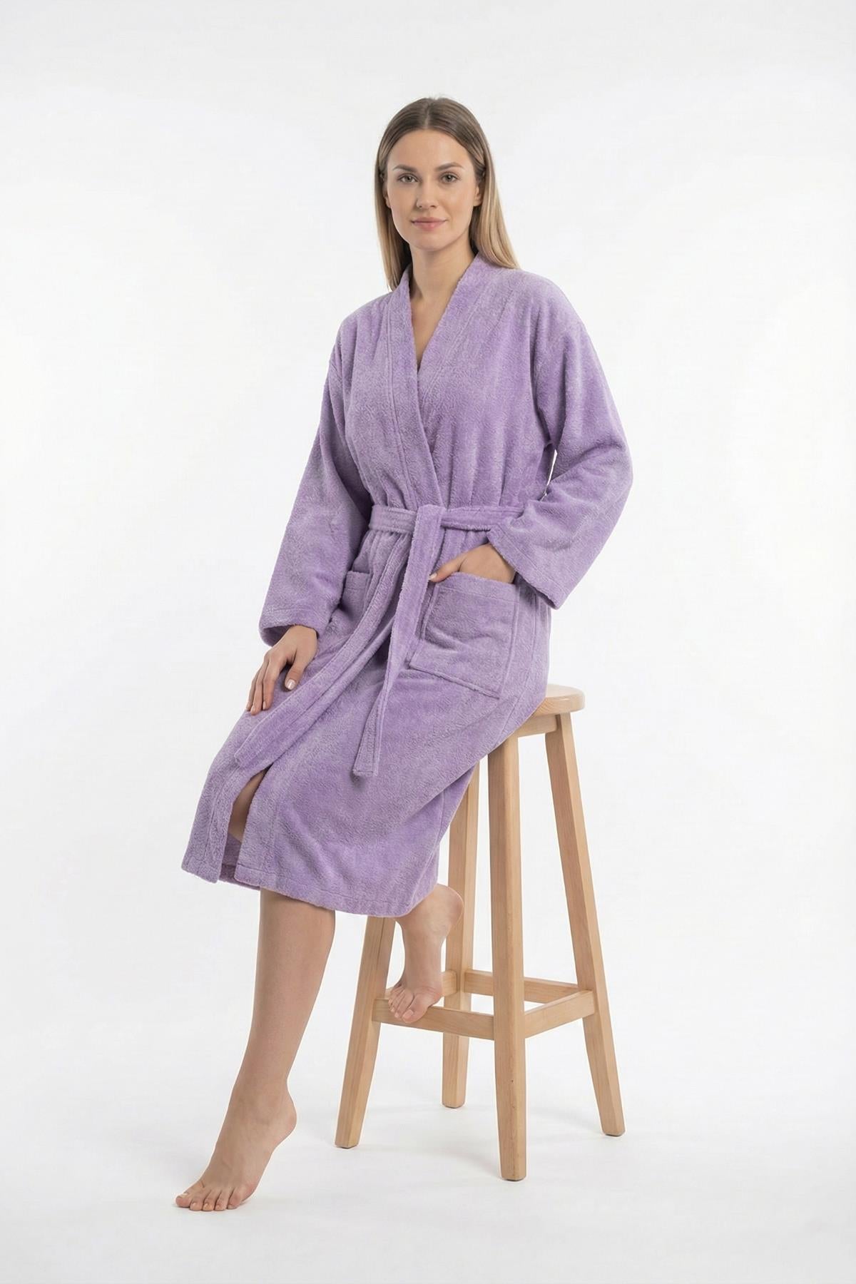 Kimono Bornoz %100 Pamuk Unisex Lila - Ender Home