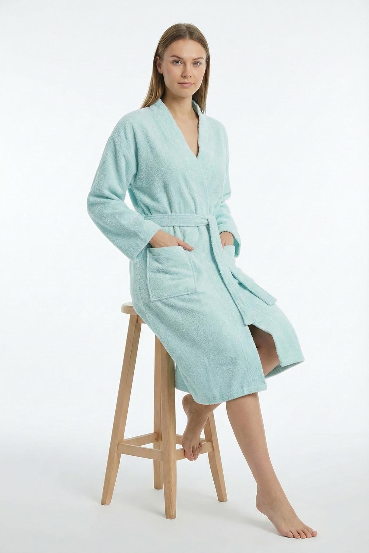 Kimono Bornoz %100 Pamuk Unisex Mint - Ender Home