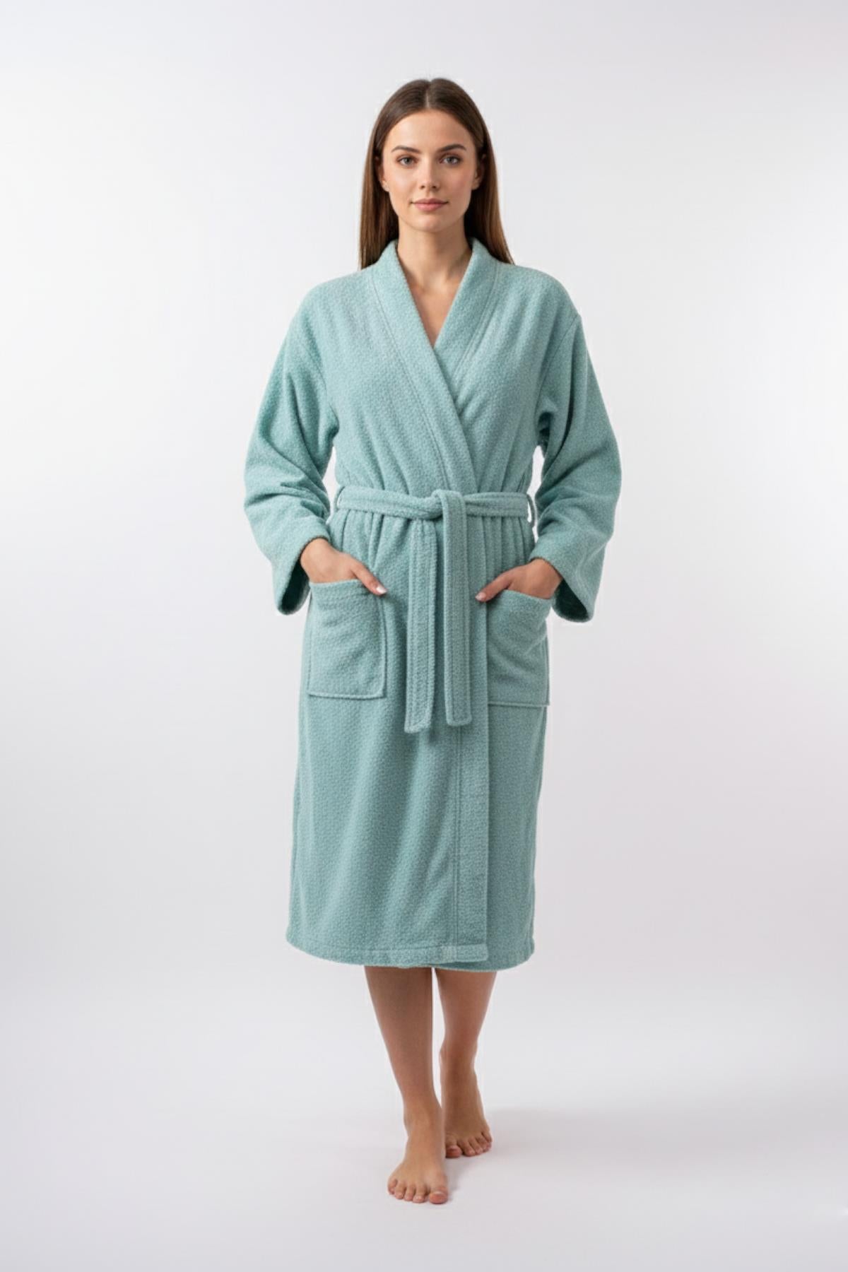 Kimono Bornoz %100 Pamuk Unisex Su Yeşili - Ender Home