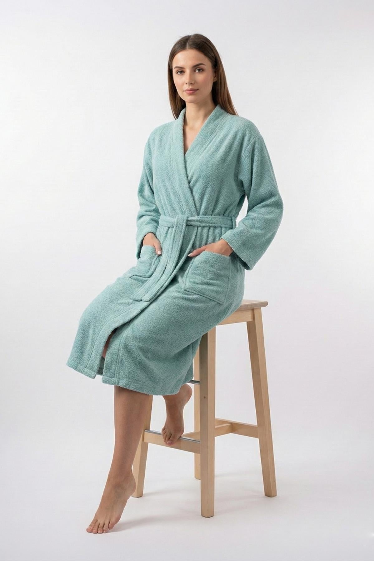 Kimono Bornoz %100 Pamuk Unisex Su Yeşili - Ender Home