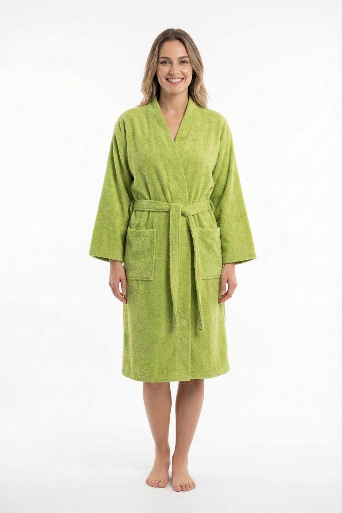 Kimono Bornoz %100 Pamuk Unisex Yeşil - Ender Home