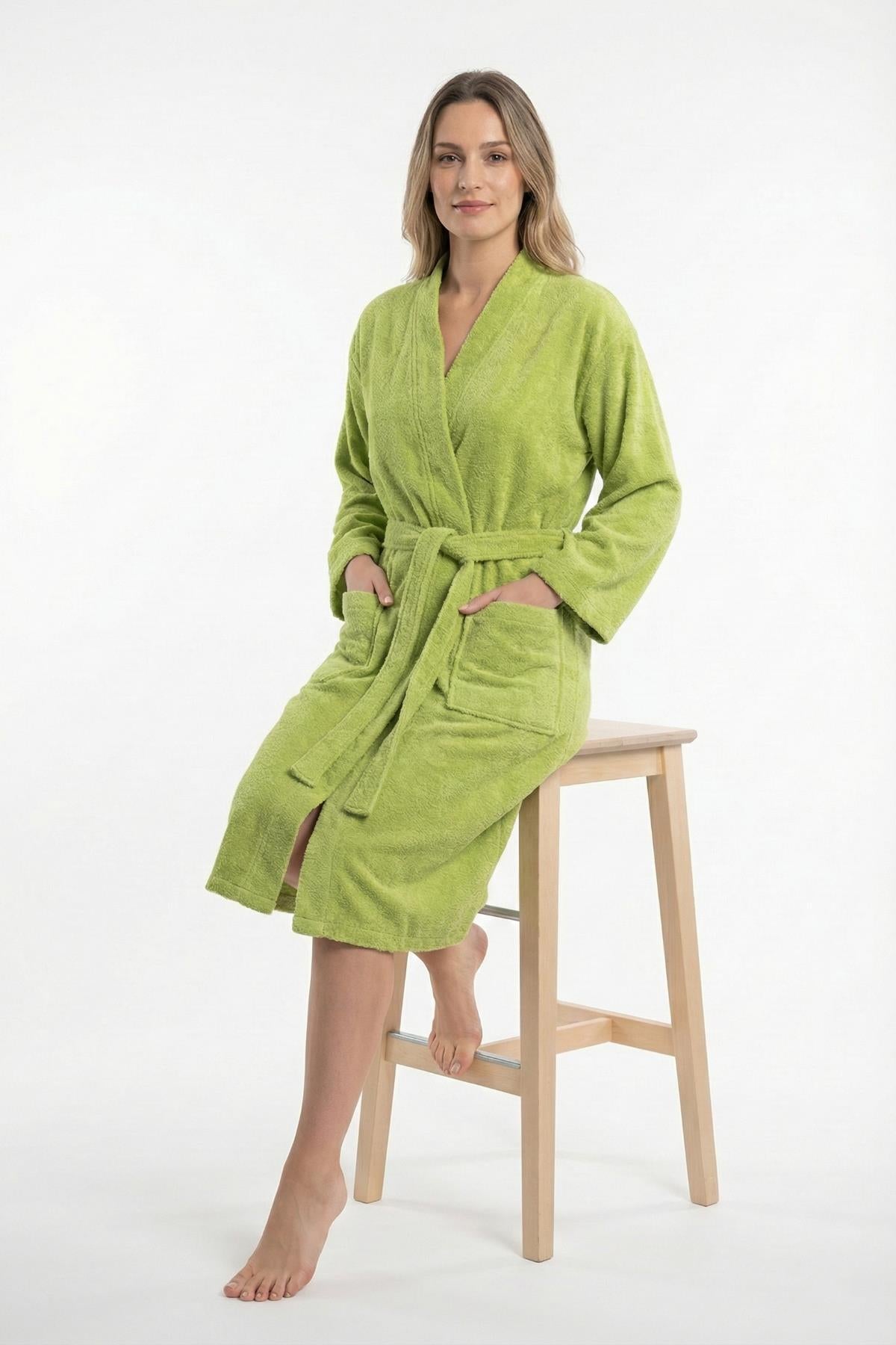 Kimono Bornoz %100 Pamuk Unisex Yeşil - Ender Home