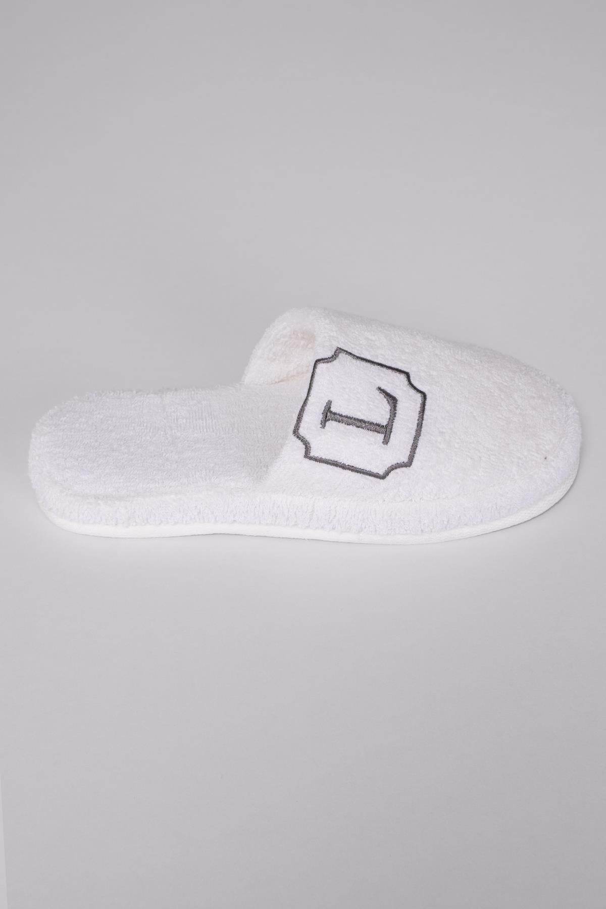 L Harf Nakışlı Banyo Ve Ev Havlu Terliği – %100 Pamuk Kaymaz Kalın Taban - Ender Home