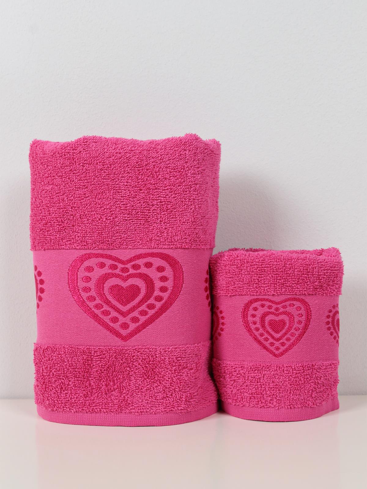 Love El & Yüz Havlusu – 2’li, %100 Pamuk 30x50 Cm ve 50x90 Cm Fuşya - Ender Home