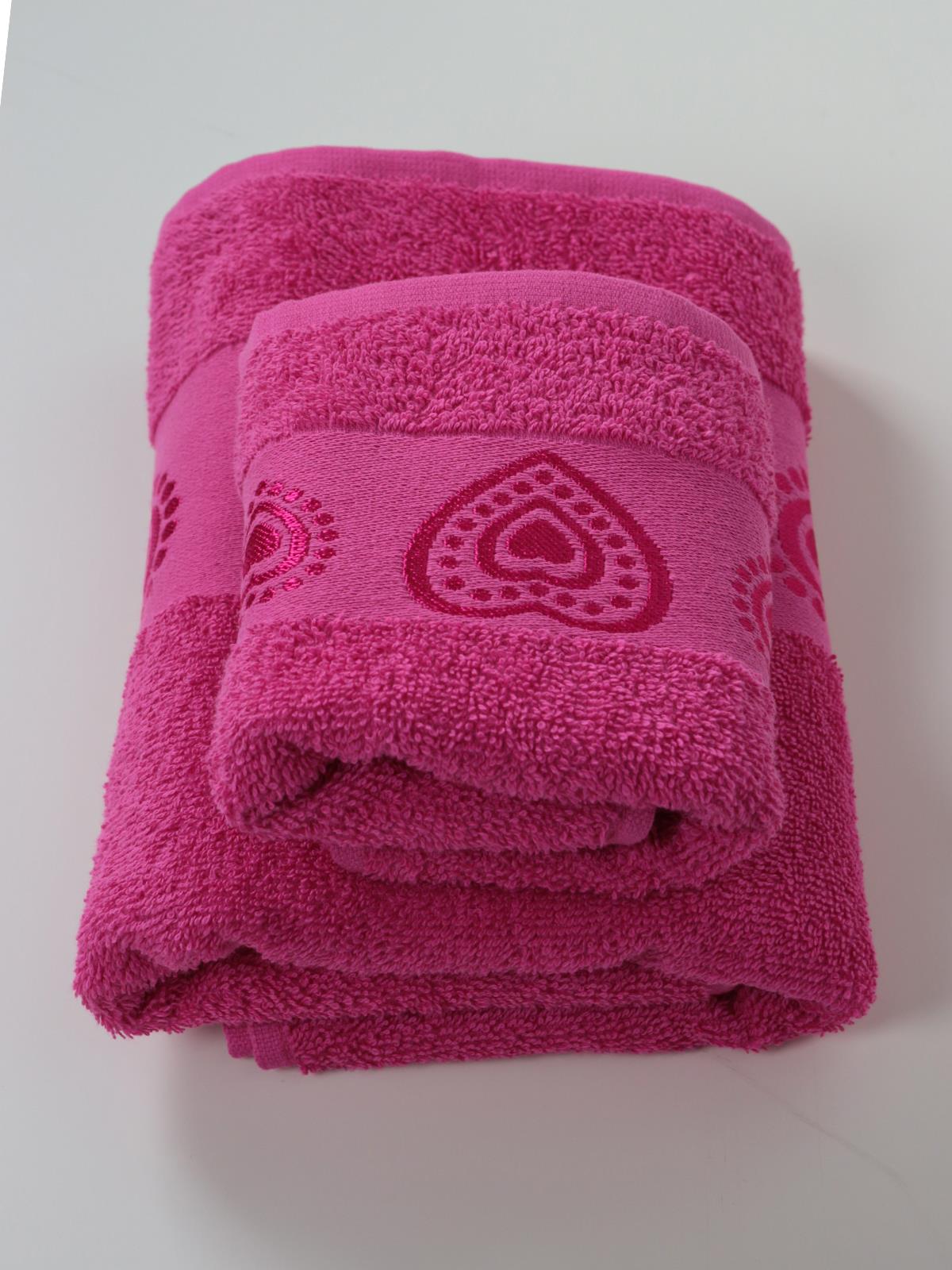 Love El & Yüz Havlusu – 2’li, %100 Pamuk 30x50 Cm ve 50x90 Cm Fuşya - Ender Home