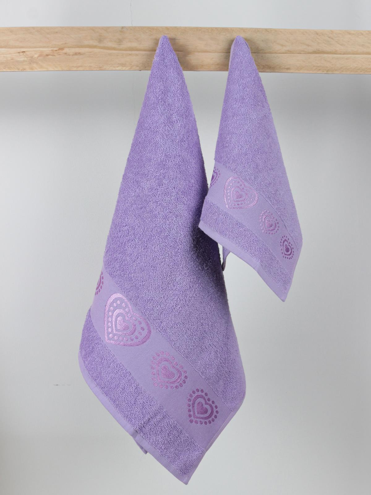 Love El & Yüz Havlusu – 2’li, %100 Pamuk 30x50 Cm ve 50x90 Cm Lila - Ender Home