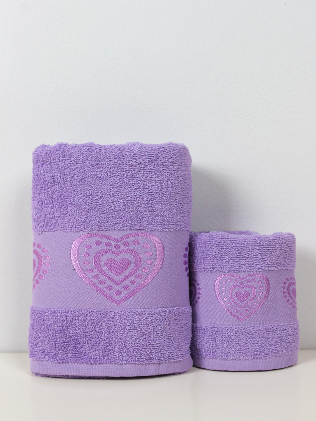 Love El & Yüz Havlusu – 2’li, %100 Pamuk 30x50 Cm ve 50x90 Cm Lila - Ender Home