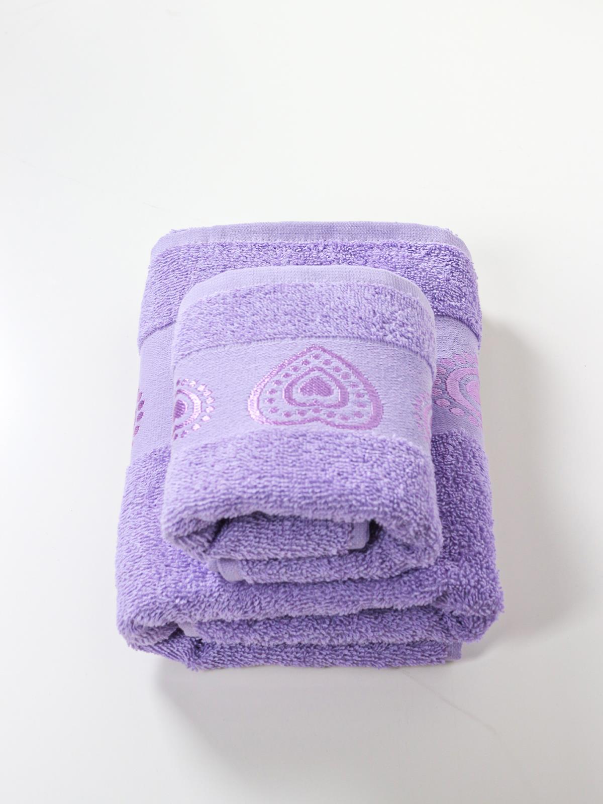 Love El & Yüz Havlusu – 2’li, %100 Pamuk 30x50 Cm ve 50x90 Cm Lila - Ender Home