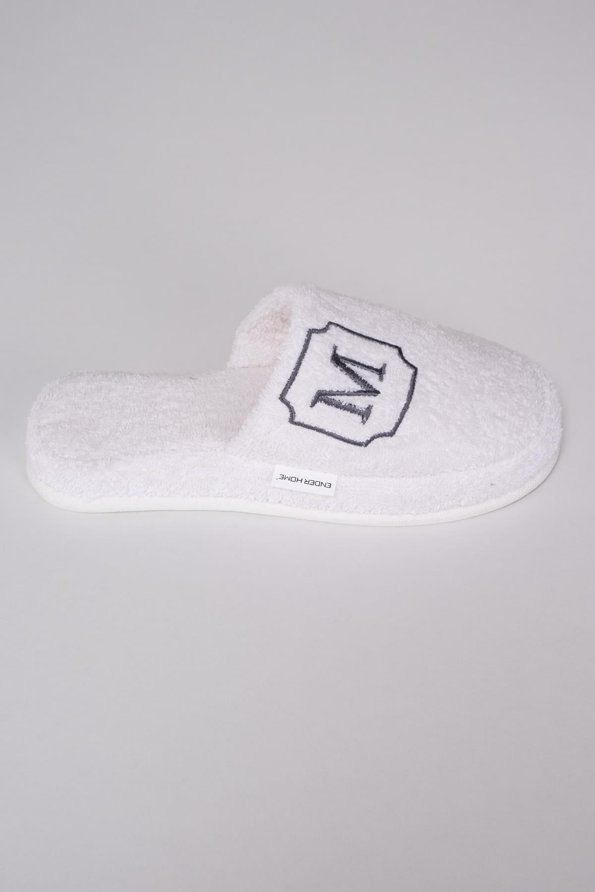 M Harf Nakışlı Banyo Ve Ev Havlu Terliği – %100 Pamuk Kaymaz Kalın Taban - Ender Home