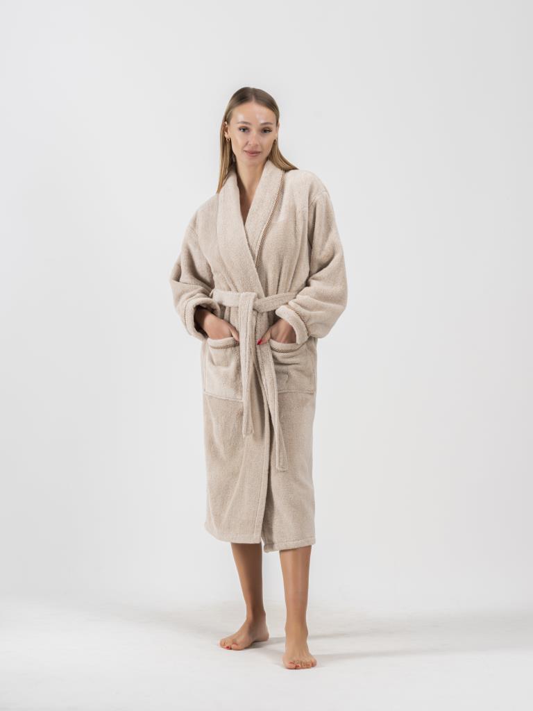 MicroCotton Şalyaka Bornoz – %100 Pamuk, Unisex Bej - Ender Home