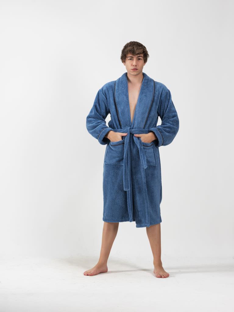 MicroCotton Şalyaka Bornoz – %100 Pamuk, Unisex Mavi - Ender Home