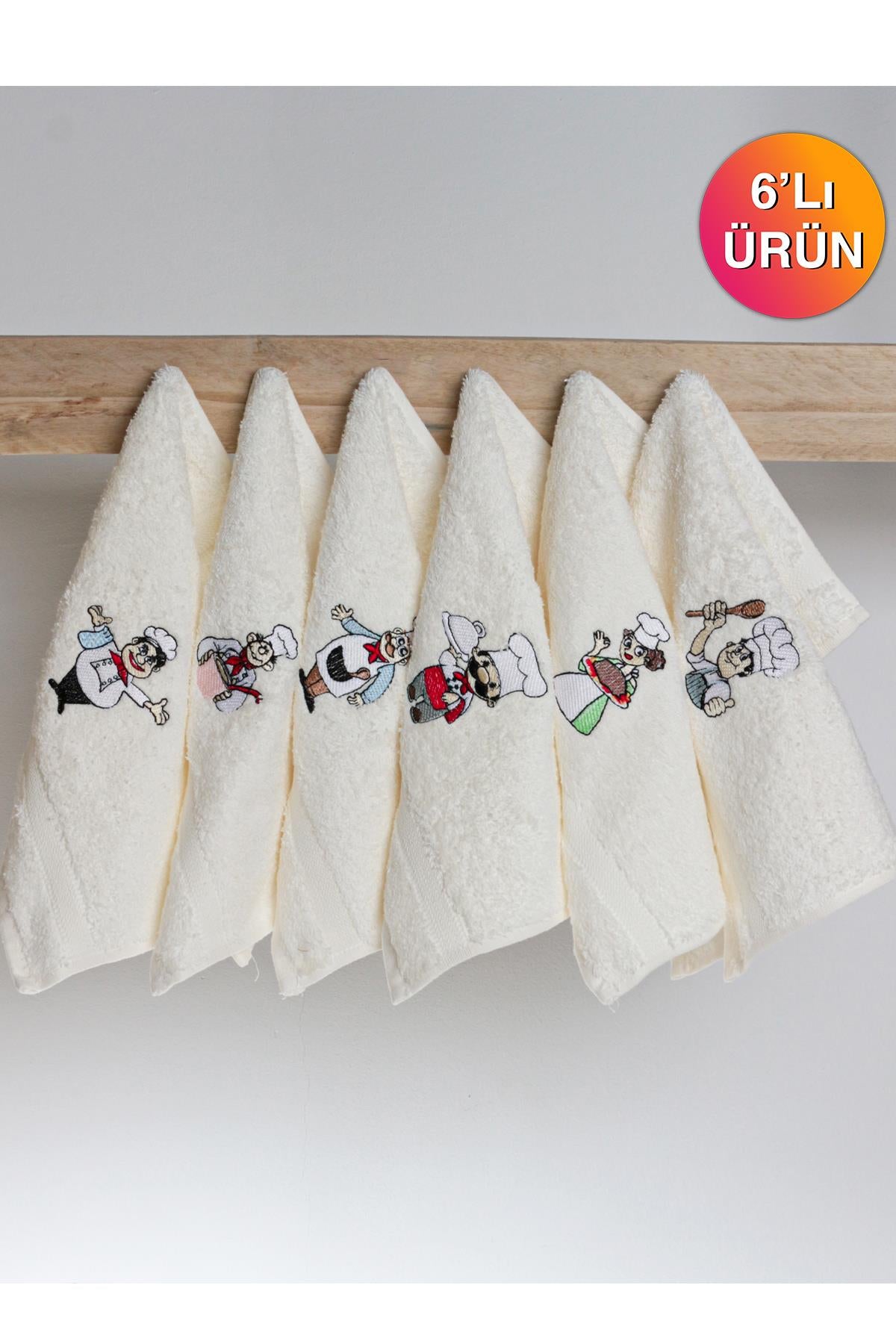 MoodKitchen 6’lı Mutfak Havlusu – Aşçı Desenli, 30x30 cm , %100 Pamuk - Ender Home