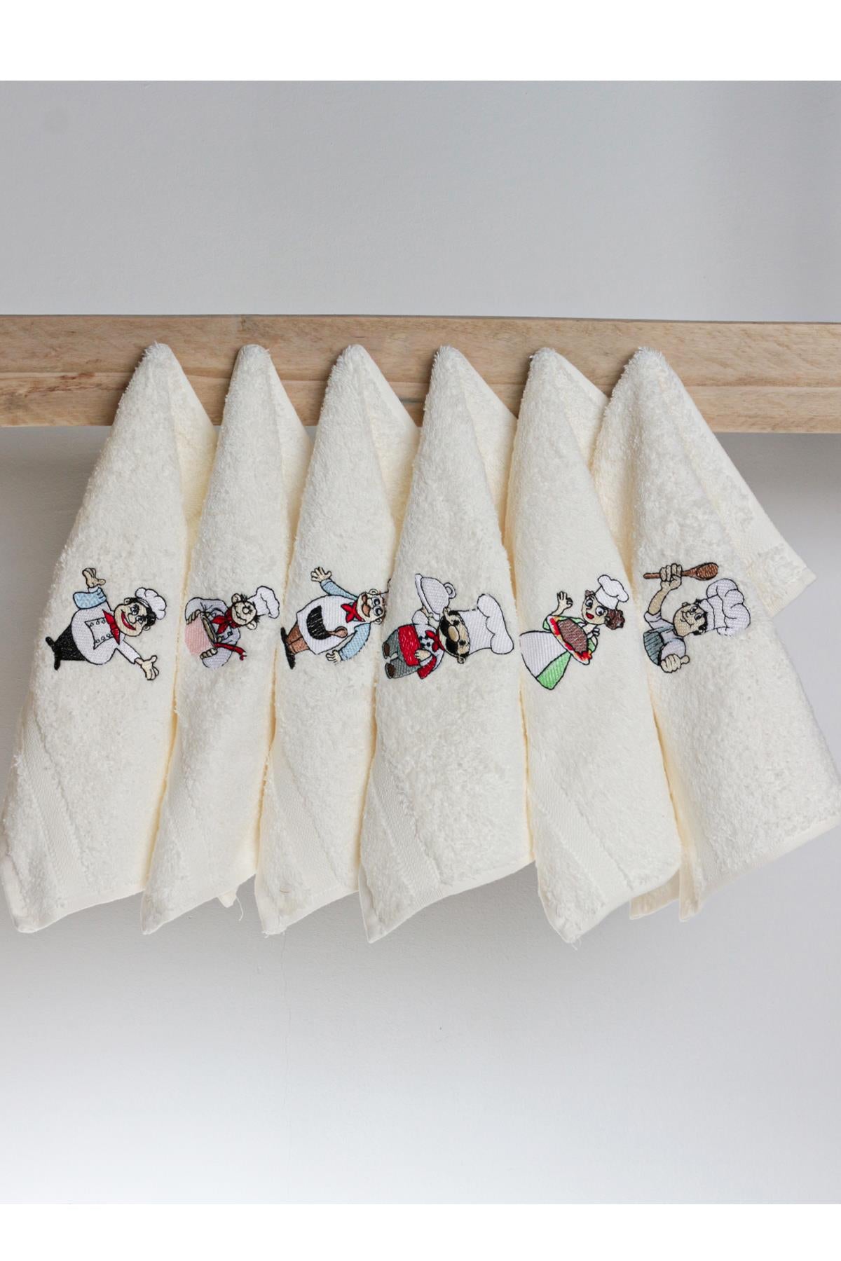 MoodKitchen 6’lı Mutfak Havlusu – Aşçı Desenli, 30x30 cm , %100 Pamuk - Ender Home