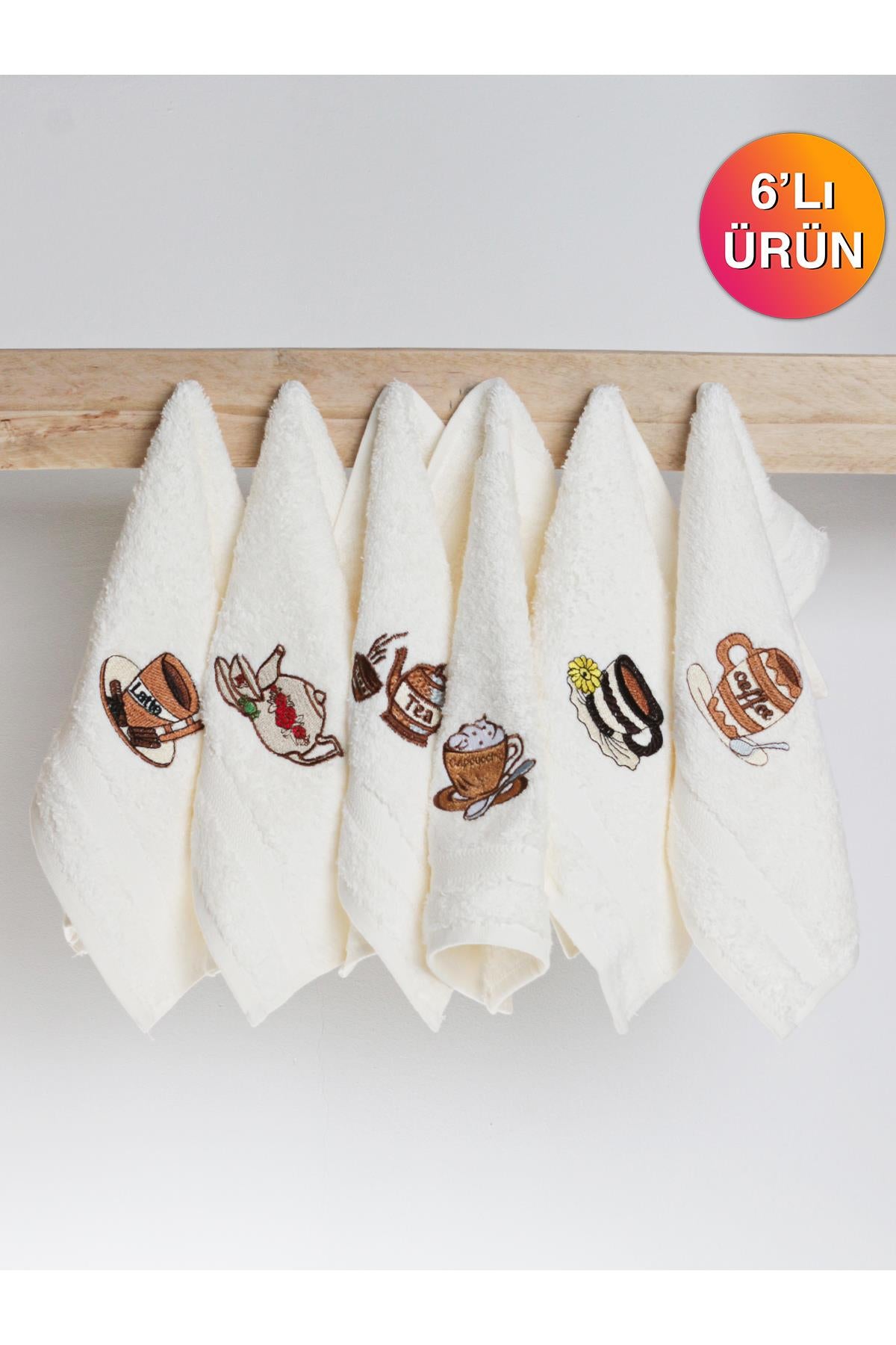 MoodKitchen 6’lı Mutfak Havlusu – Coffe Desenli, 30x30 cm , %100 Pamuk - Ender Home