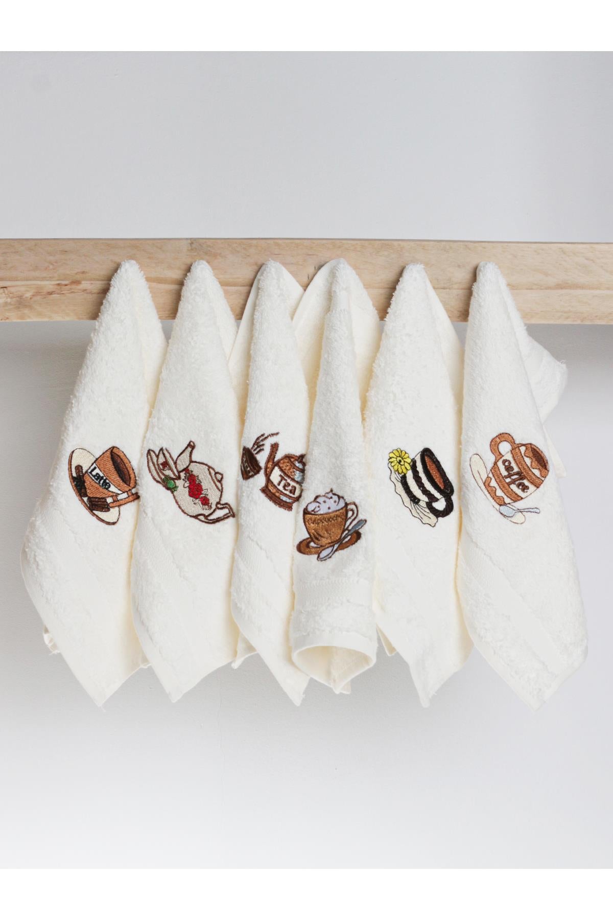 MoodKitchen 6’lı Mutfak Havlusu – Coffe Desenli, 30x30 cm , %100 Pamuk - Ender Home