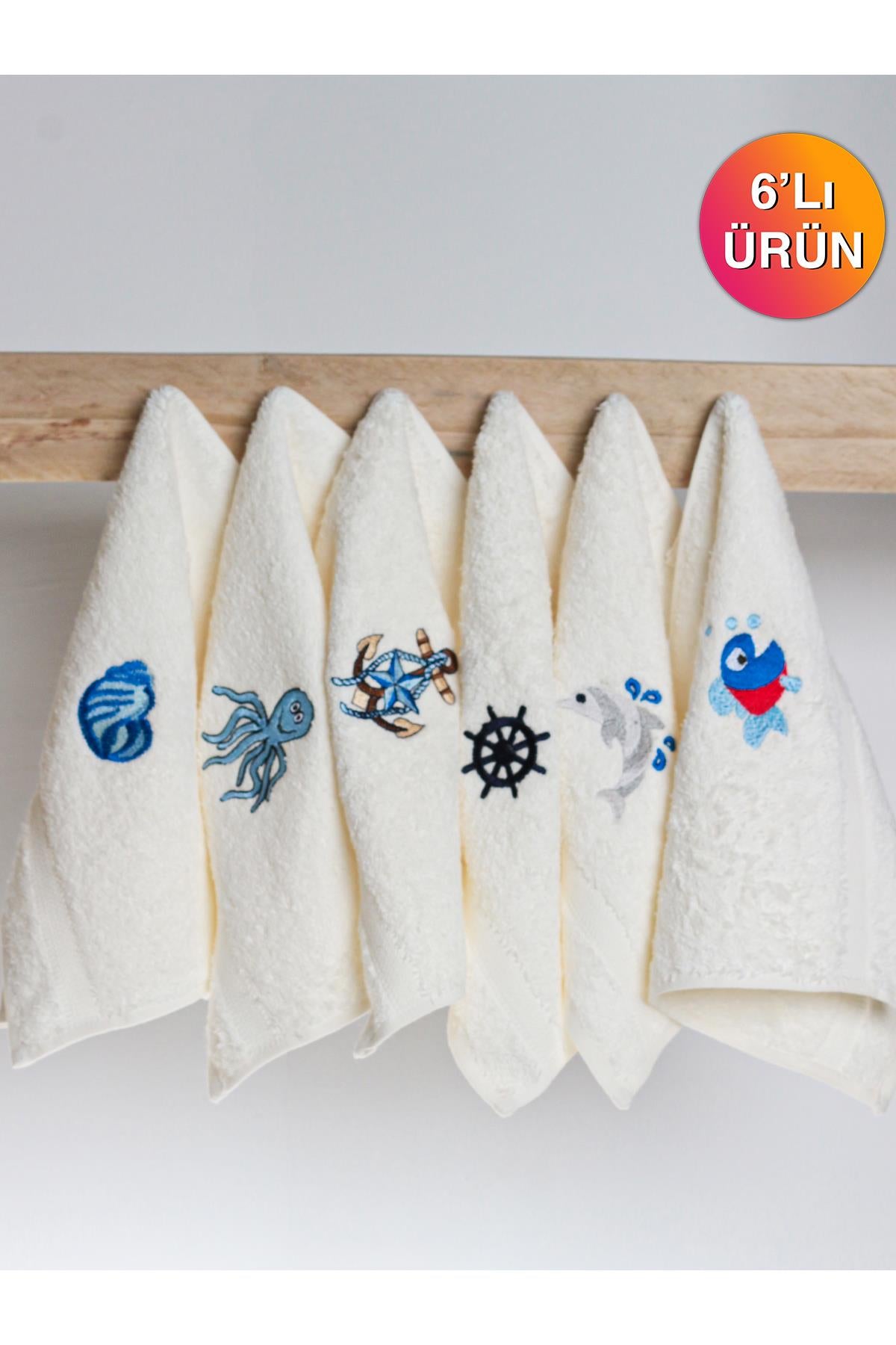 MoodKitchen 6’lı Mutfak Havlusu – Deniz Desenli, 30x30 cm , %100 Pamuk - Ender Home