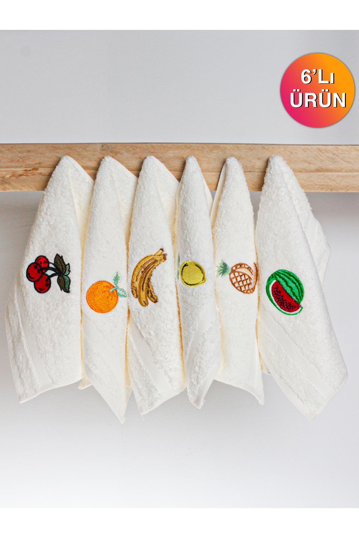 MoodKitchen 6’lı Mutfak Havlusu – Meyve Desenli, 30x30 cm , %100 Pamuk - Ender Home