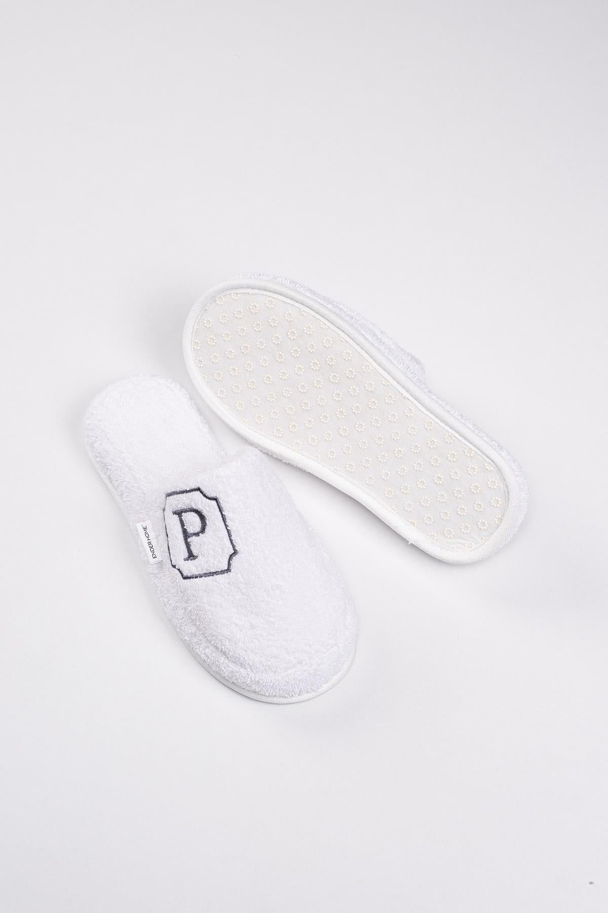 P Harf Nakışlı Banyo Ve Ev Havlu Terliği – %100 Pamuk Kaymaz Kalın Taban - Ender Home