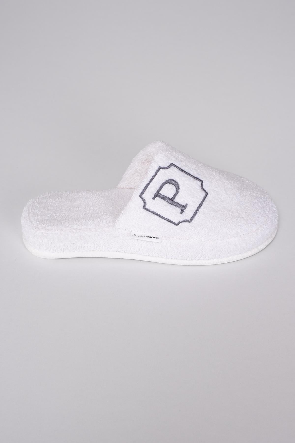 P Harf Nakışlı Banyo Ve Ev Havlu Terliği – %100 Pamuk Kaymaz Kalın Taban - Ender Home