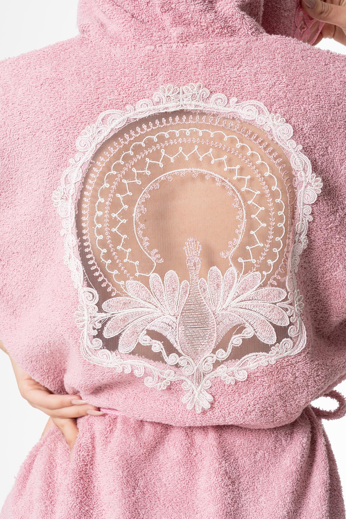 Pavlin Gelin Bornoz Set 5 Parça Dantelli Çeyizlik Takım Pembe - Ender Home