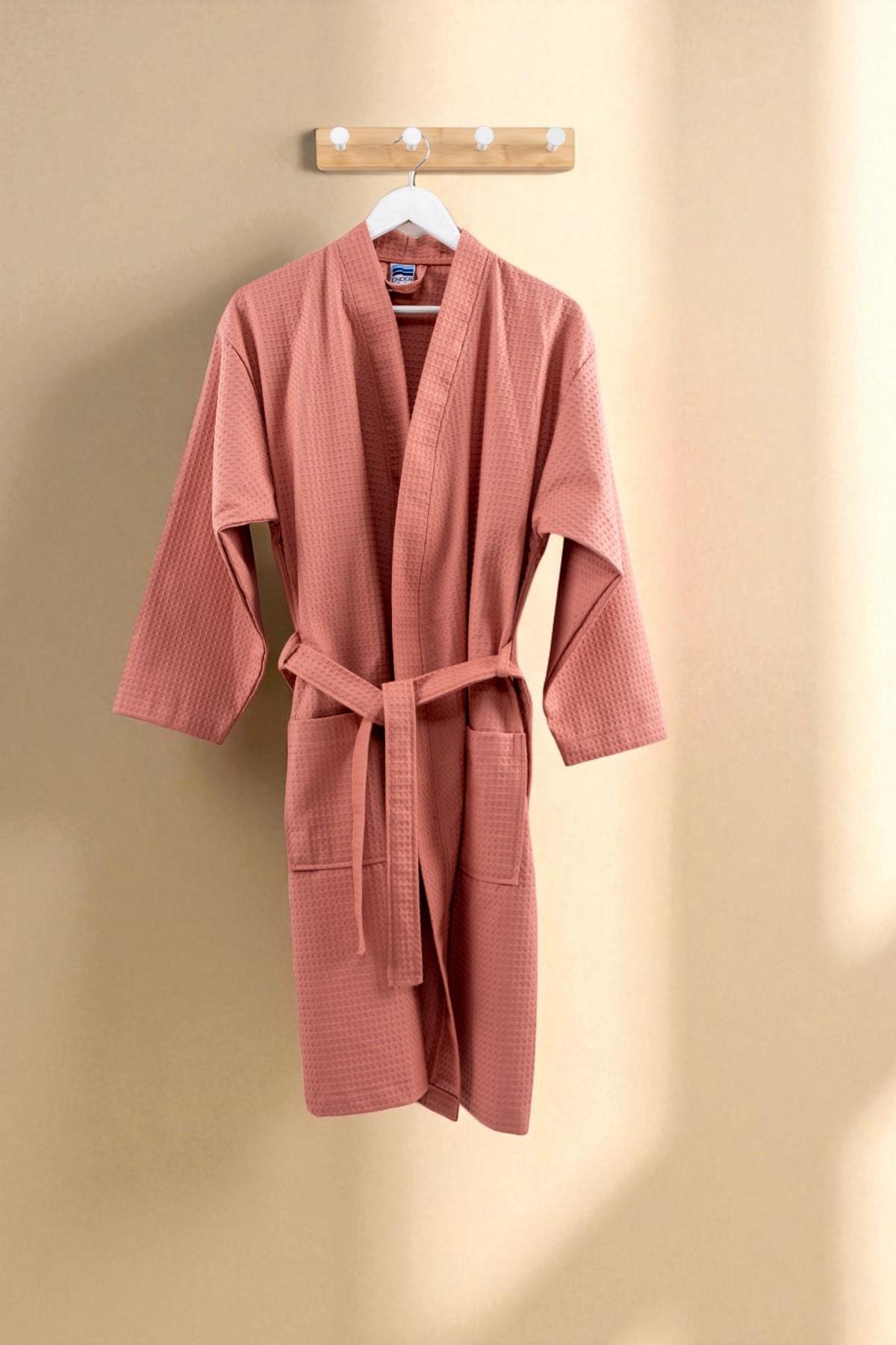 Piquea Kimono Bornoz – %100 Pamuk , Unisex Gül Kurusu - Ender Home