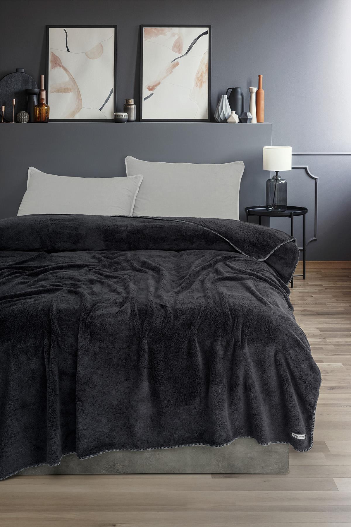 Plushnest Peluş TV & Koltuk Şalı Çift kişilik – 160x220 Cm Antrasit - Ender Home